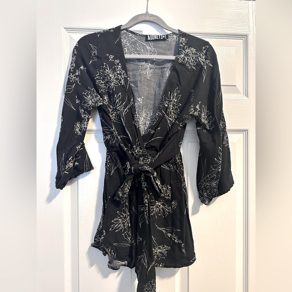 Black Floral Belted Romper